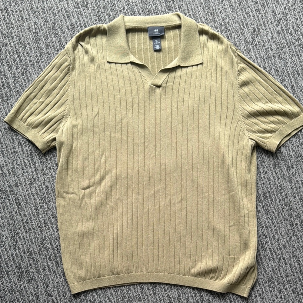 Olive Green Ribbed Polo Shirt
